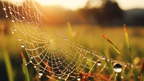 Glistening Dewdrops on Spider Web - A Nature-Inspired Imagery