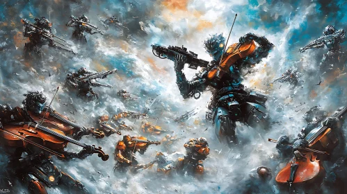 Futuristic Robots with Violins in Battle