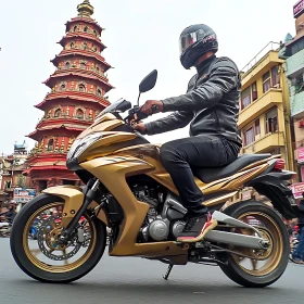 Motorcycle and Pagoda