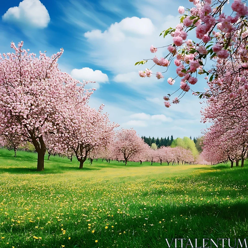 AI ART Pink Blossoms Meadow