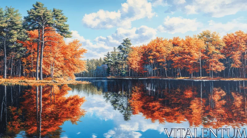 AI ART Autumn Landscape with Lake and Reflected Forest