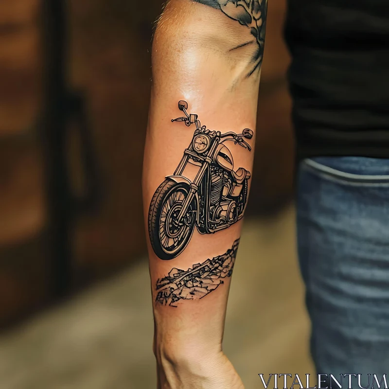 Detailed Motorcycle Tattoo on Arm AI Image