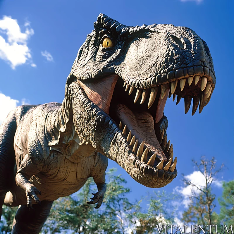 Ferocious T-Rex Against Blue Sky AI Image