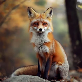 Red Fox Sitting on Rock