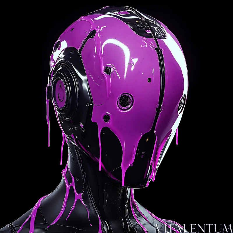 AI ART Advanced Cyborg with Dripping Magenta Liquid