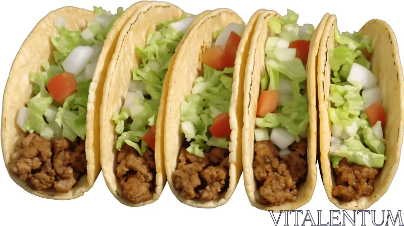 Five Tacos Filled with Beef and Vegetables AI Image