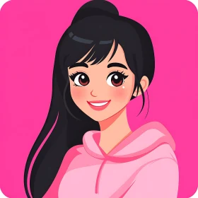 Pink Portrait of a Cartoon Woman