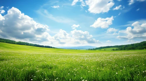 Scenic Green Field with Flowers