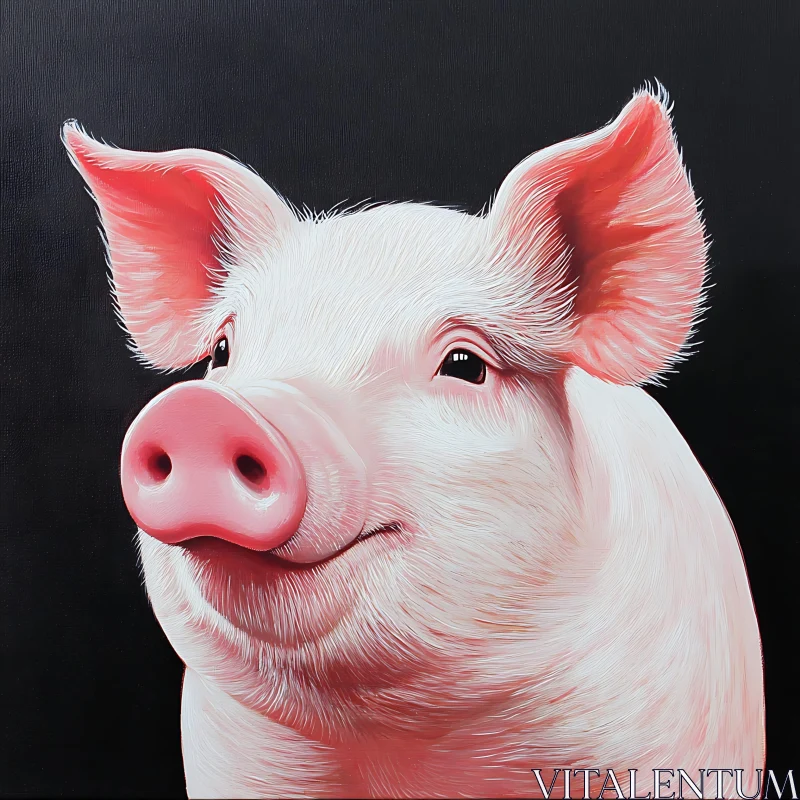 AI ART Pink Pig Portrait on Black Background