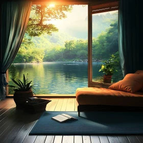 Cozy Room with Lake Scenery