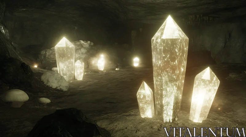 Luminous Minerals in Underground Cave AI Image