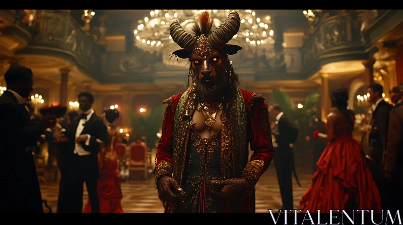 Ornate Minotaur in a Luxurious Ballroom AI Image