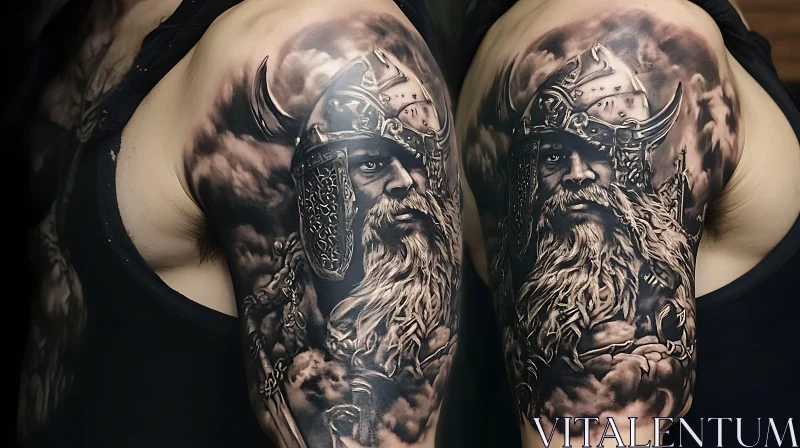 Detailed Norse Warrior Tattoo Design AI Image