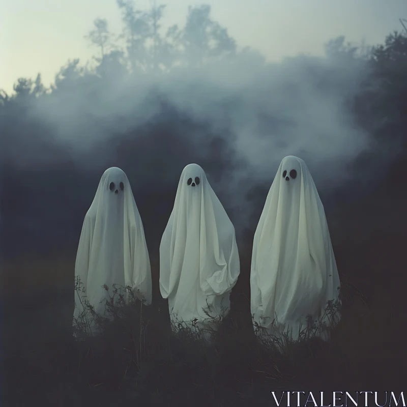 AI ART Mysterious Ghosts in a foggy field