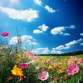 Blossoming Field with Clear Blue Sky