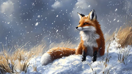 Winter Fox Portrait in Snowfall