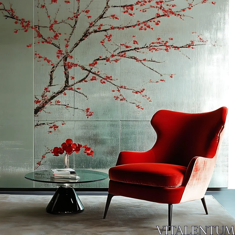 Contemporary Interior with Red Accent Chair AI Image