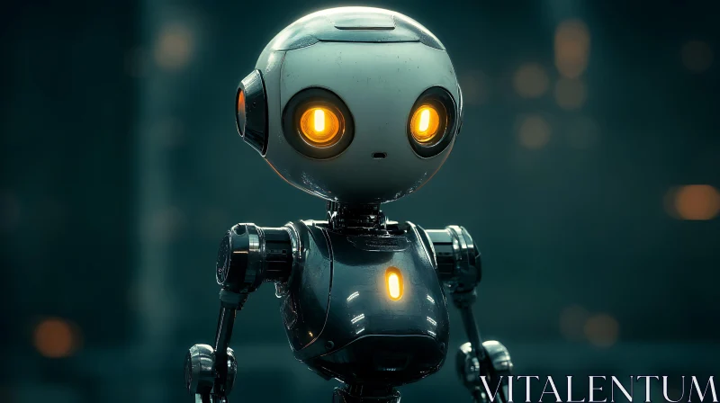 AI ART Metallic Robot with Orange Eyes