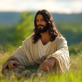 Man Meditating in Green Field