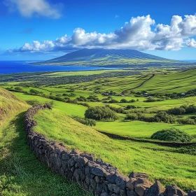 Scenic Landscape with Stone Wall