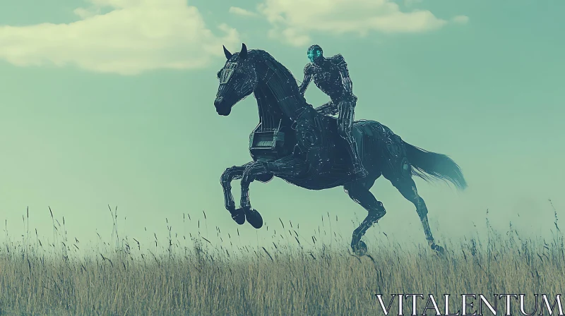 Futuristic Cyborg Riding Robot Horse AI Image