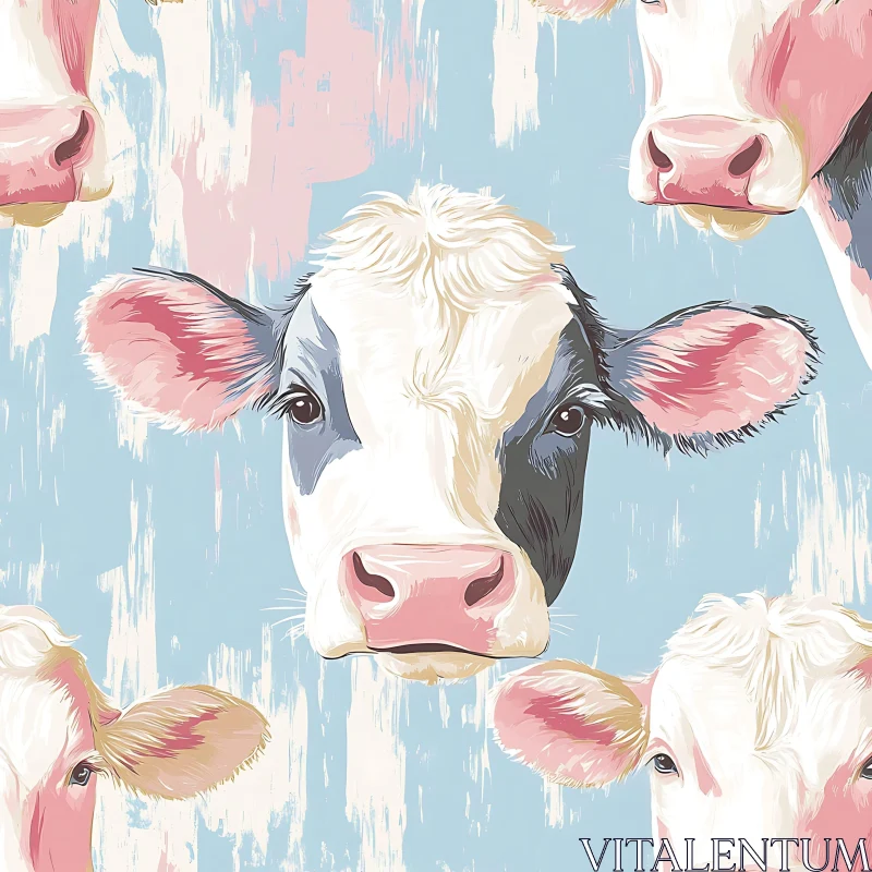 Whimsical Cow Faces Pastel Color Design AI Image