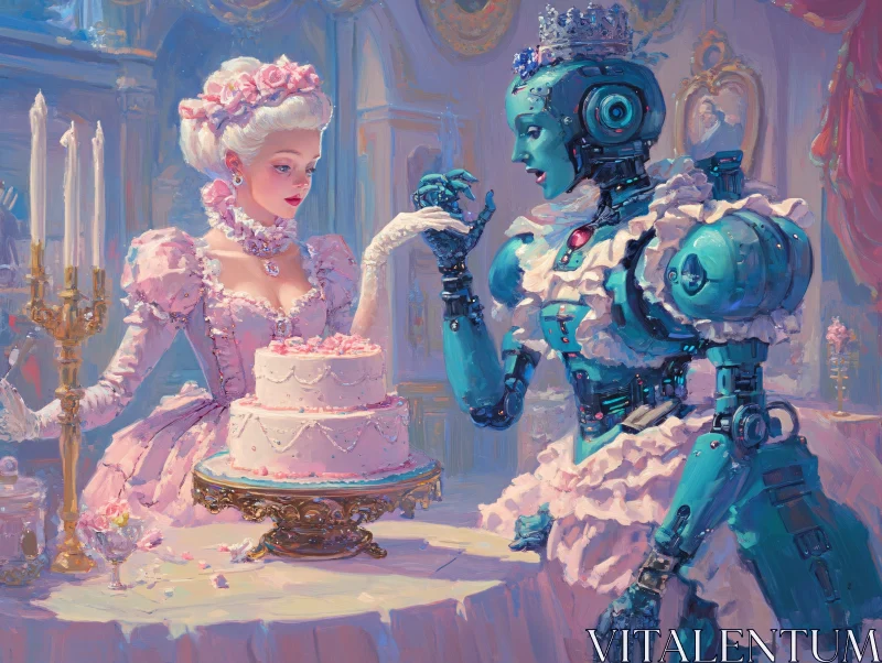 AI ART Pastel Clad Aristocrats and Futuristic Robots