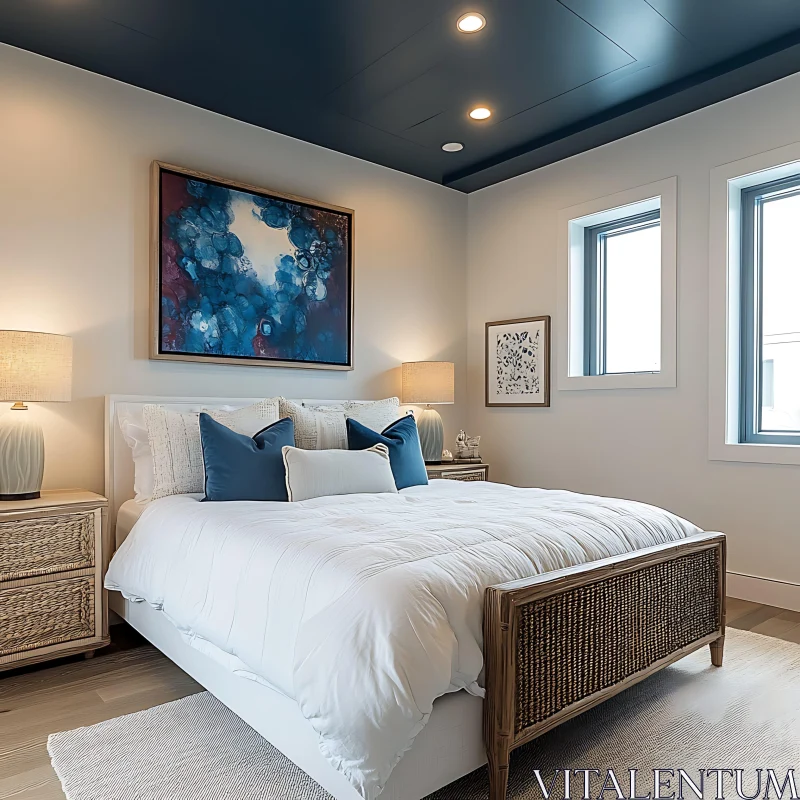 Modern Bedroom Design with Blue Accents AI Image