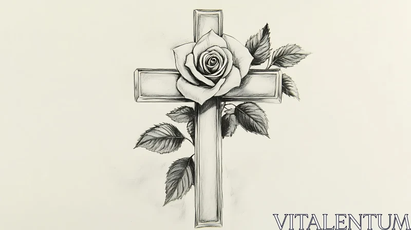 Rose and Cross Art Sketch AI Image