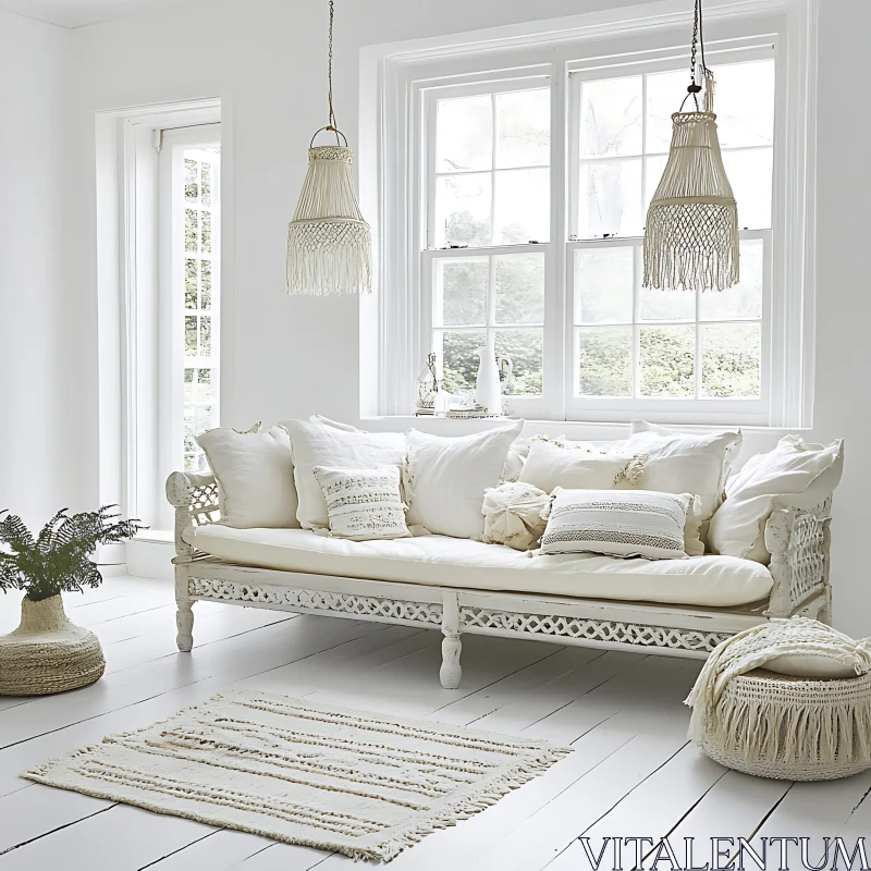 AI ART Serene White Living Space with Woven Decor