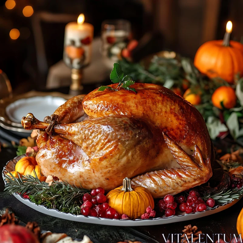 Roasted Turkey with Pumpkins and Cranberries AI Image