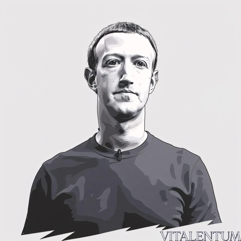 AI ART Monochromatic Digital Drawing of Mark Zuckerberg