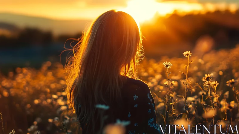 AI ART Woman in Field at Sunset