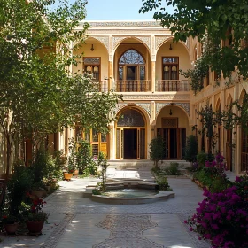 Tranquil Courtyard with Arches and Greenery