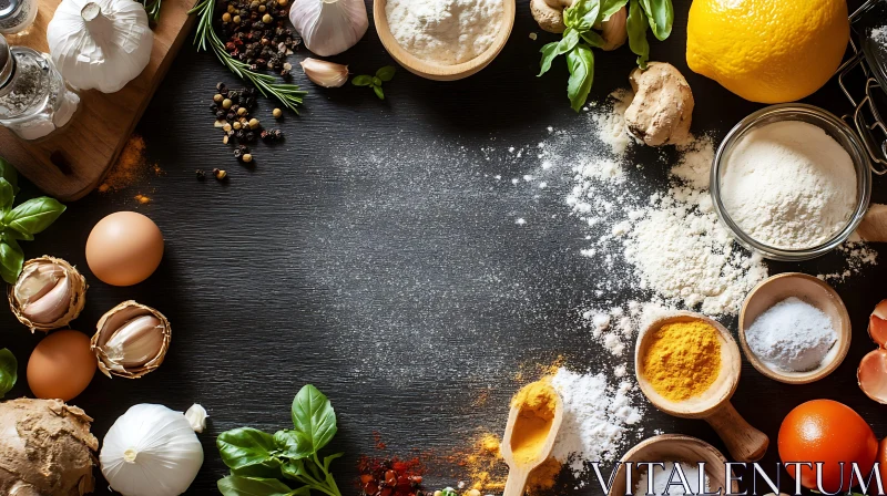 Culinary Ingredients and Spices Display AI Image