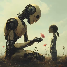 Touching Robot and Girl Encounter