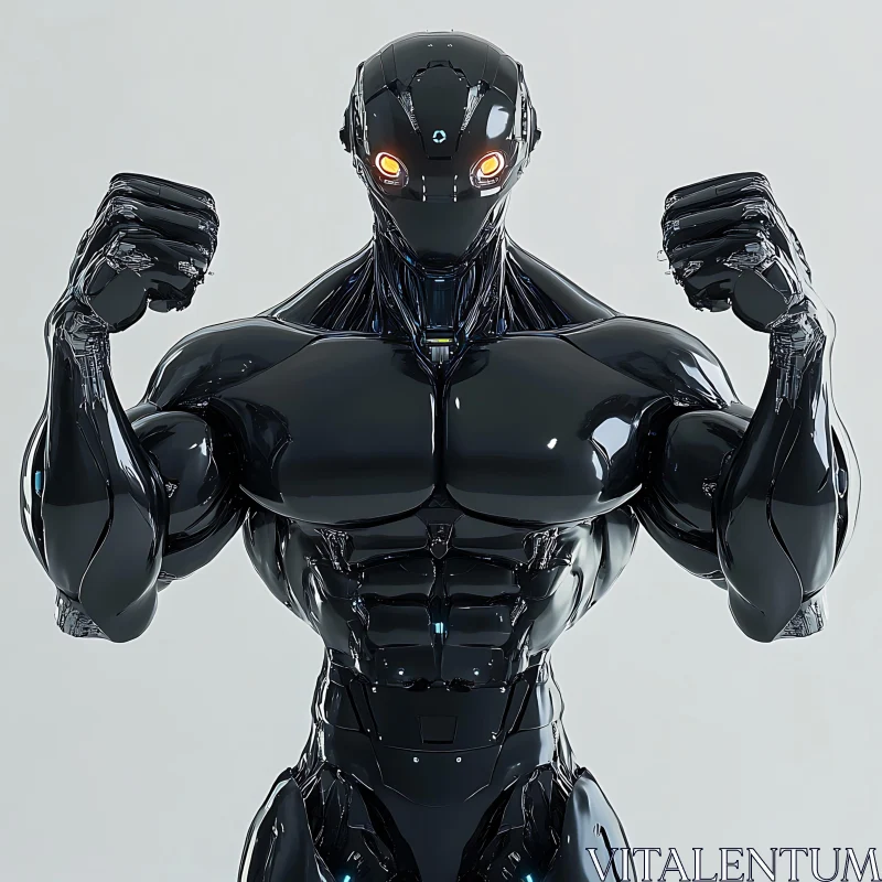 Futuristic Cyborg Flexing Its Mechanical Muscles AI Image