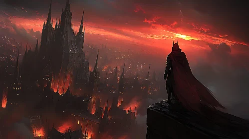 Cloaked Hero Overlooking Dark Metropolis