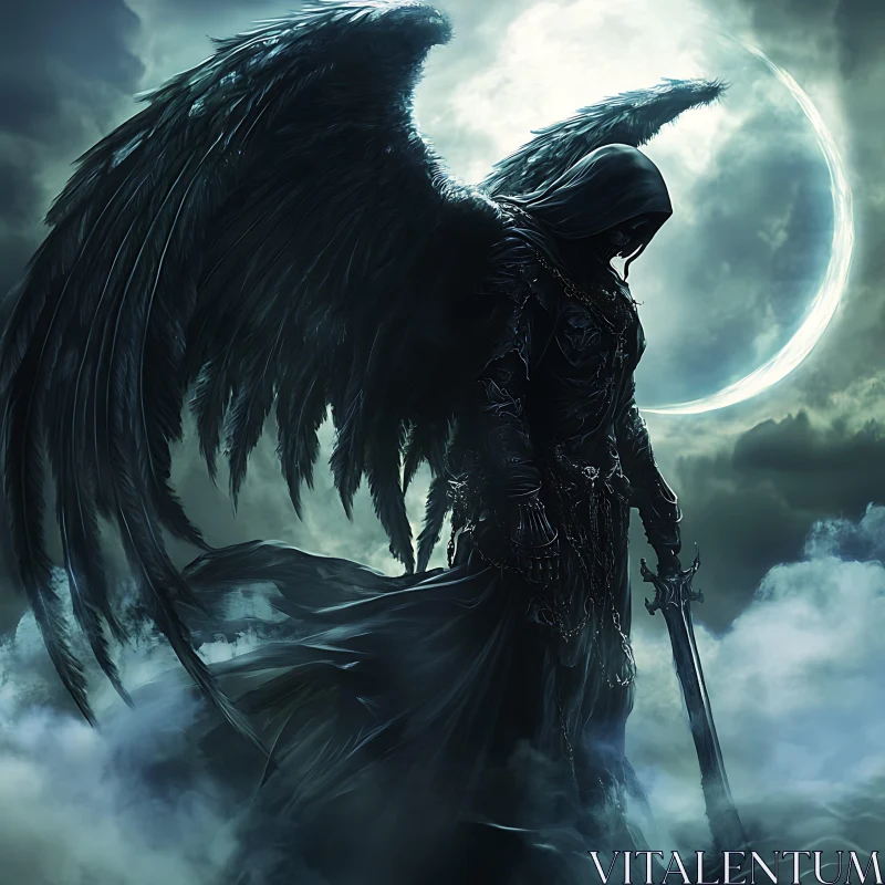 AI ART Winged Guardian in the Moonlight