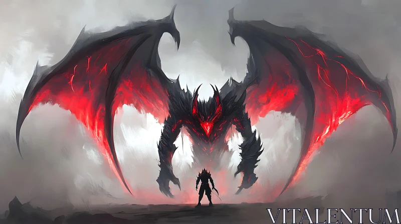 Fantasy Battle: Warrior and the Fiery Demon AI Image