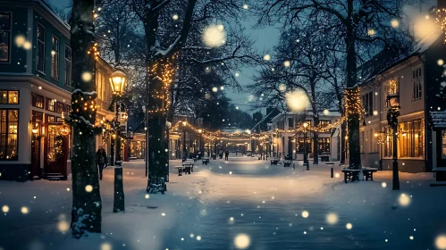 Festive Lights on a Winter Street