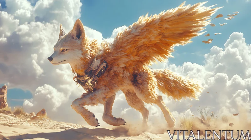 Mechanical Wings Fox in Desert AI Image