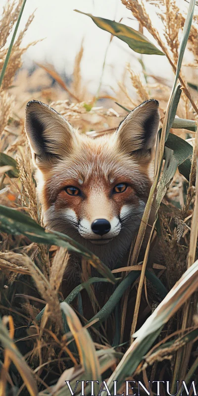 Fox Peeking Through Field AI Image