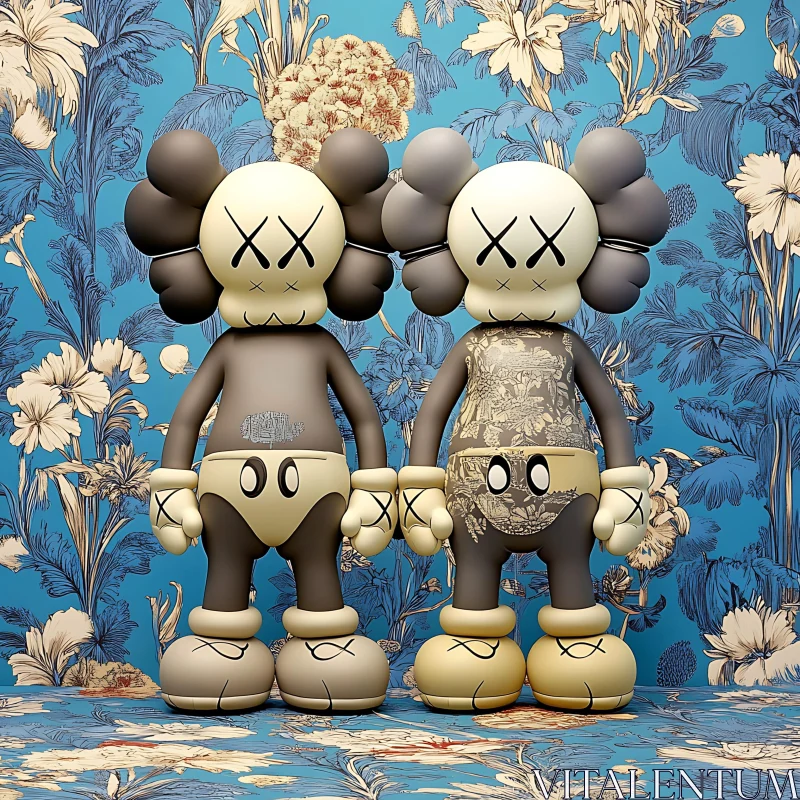 AI ART Stylized Figures in a Floral Setting