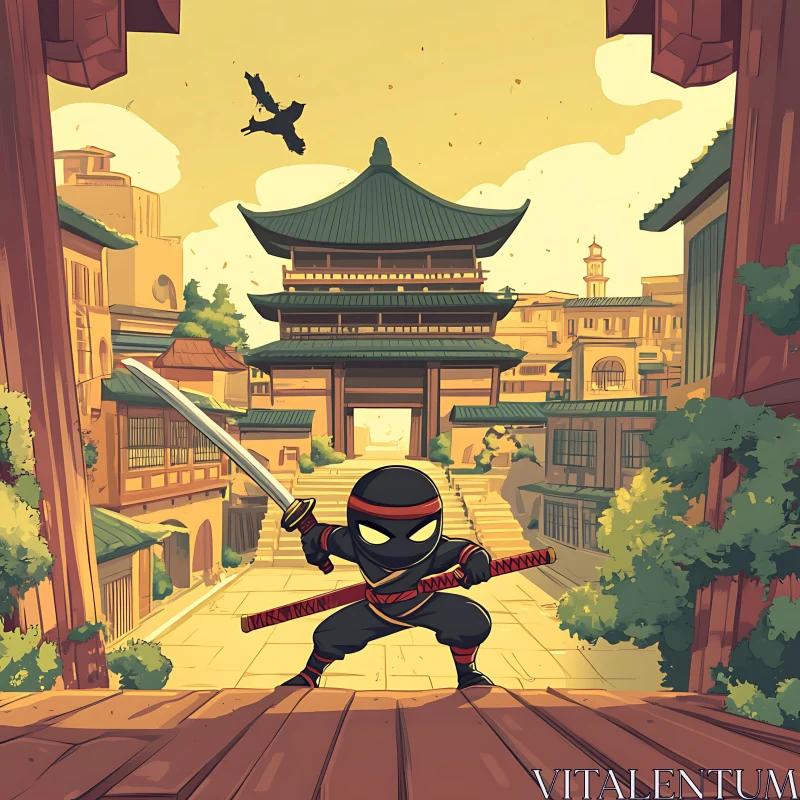 AI ART Stylized Ninja Cartoon in Old Town