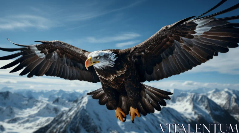 AI ART Bald Eagle Soaring Above Snowy Mountains - Animals in Nature