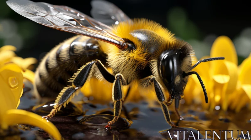 Bee on Yellow Flower: An Intricate Dance of Nature AI Image