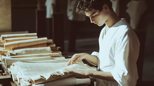 Man Reading Old Manuscripts