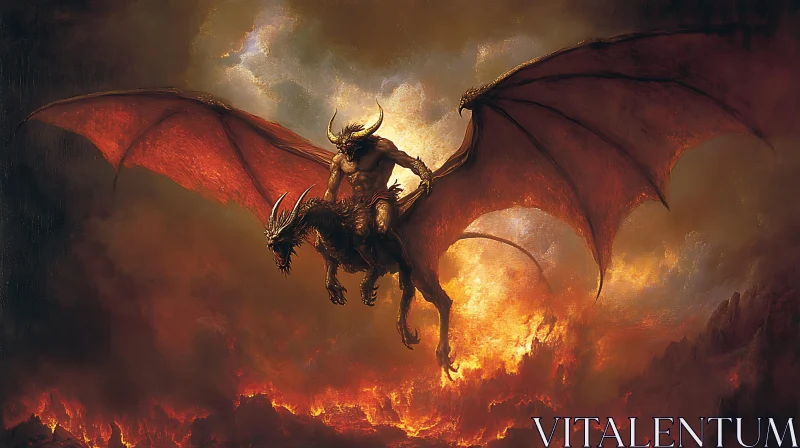 Dragon Rider in Hellscape Painting AI Image