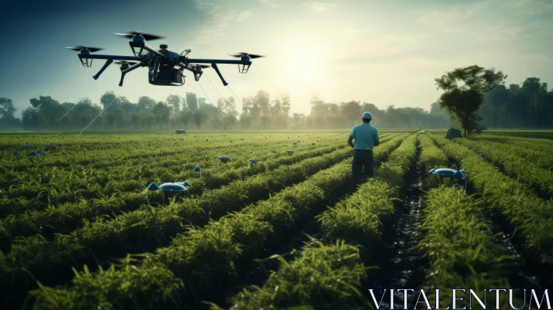 Farmer and Drone: A Blend of Agriculture and Technology AI Image
